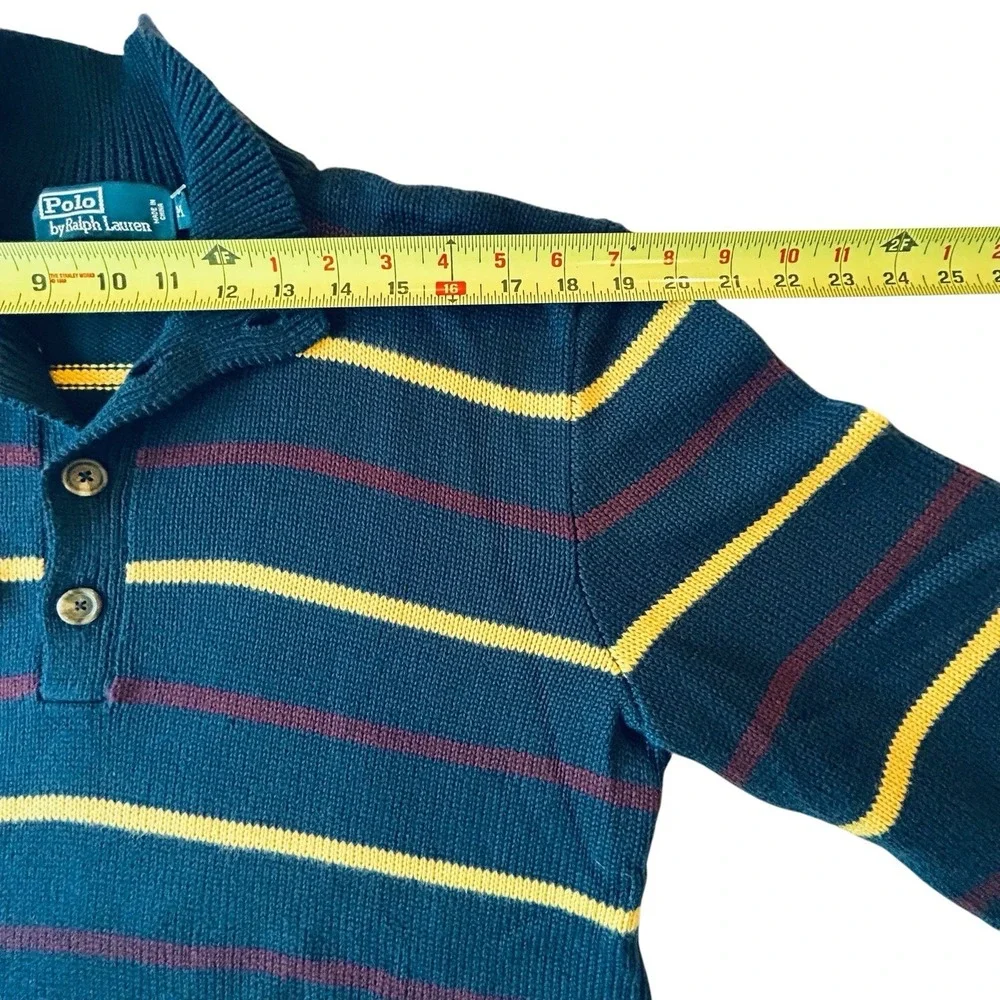 Polo Ralph Lauren Mens Medium Dark Teal Striped Mock Neck Cotton Sweater NWT